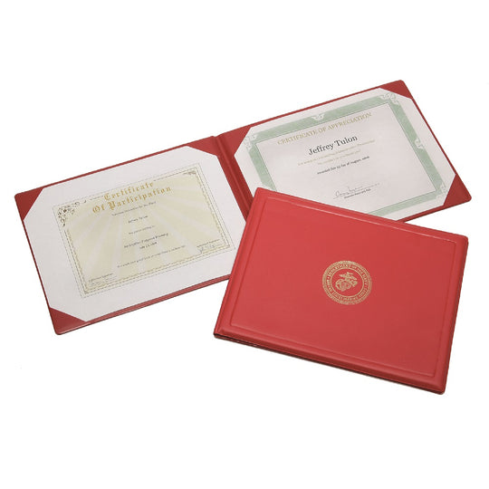 7510010561927 GOLD USMC SEAL AWARD CERTIFICATE BINDER, RED EA