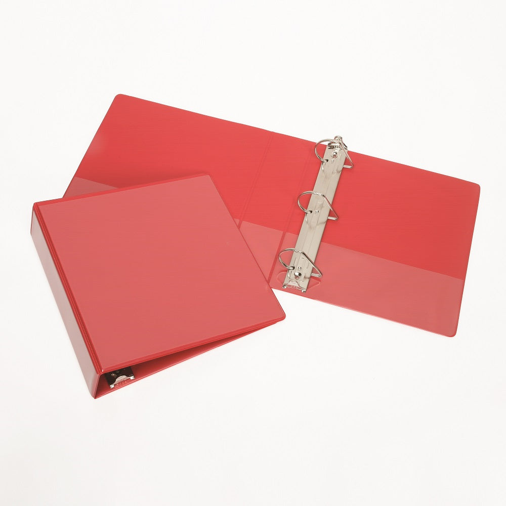 SLANT-D RING VIEW BINDER, CLEAR OVERLAY W/POCKETS, 2" CAPACITY - RED