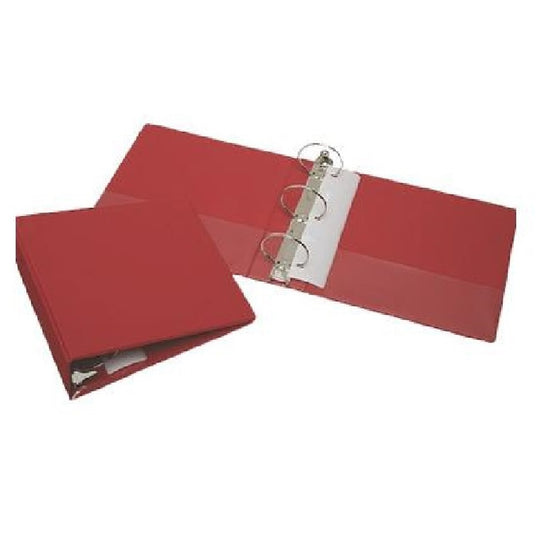 BINDER, ROUND RING, CLEAR OVERLAY, POCKETS, 3" CAPACITY, RED