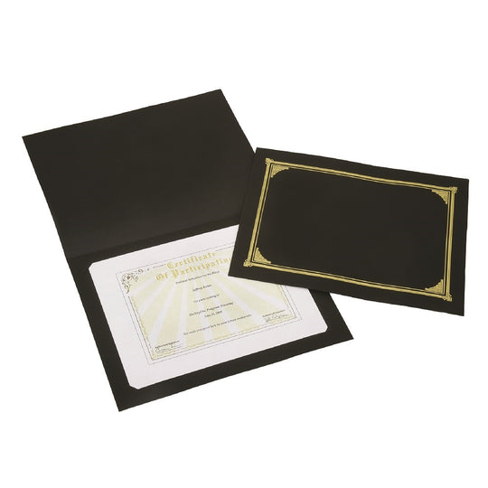 GOLD FOIL CERTIFICATE DOCUMENT COVER HOLDER, BLACK - 5/PK