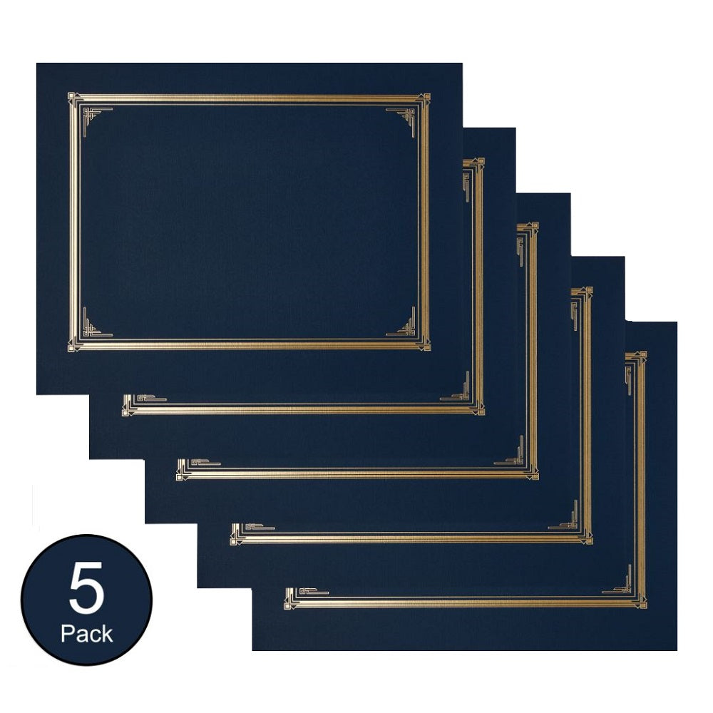 GOLD FOIL CERTIFICATE DOCUMENT COVER HOLDER, BLUE, 5 COVERS PER/PK