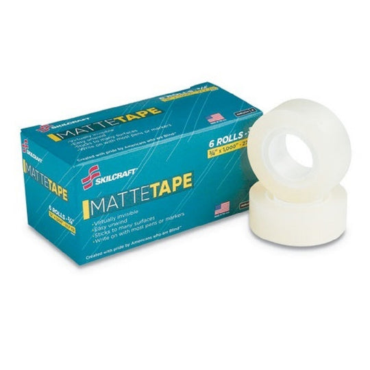 MATTE FINISH TRANSPARENT TAPE, 1" CORE - 3/4" x 1000", CLEAR,  6-PACK