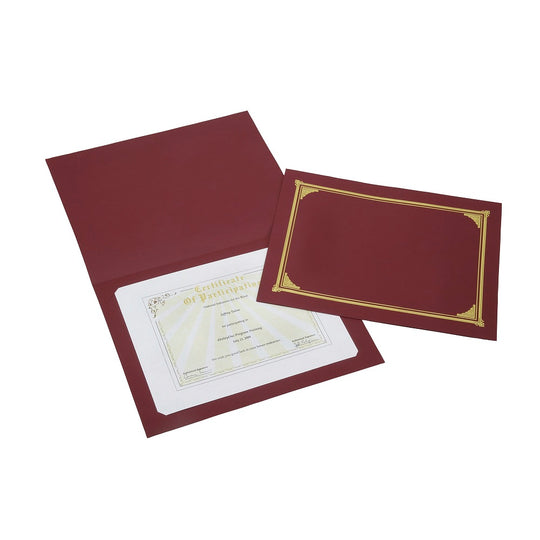 CERTIFICATE DOCUMENT COVER, GOLD FOIL STAMPED, BURGUNDY