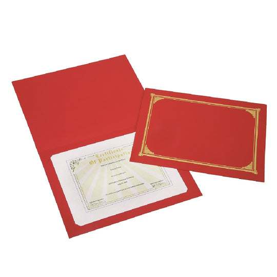 CERTIFICATE-DOCUMENT COVER, GOLD FOIL STAMPED, RED 6/PK