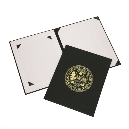 NSN7011805, AWARDS CERTIFICAT BINDER, GREEN SATIN FINISH, GOLD ARMY SEAL EA