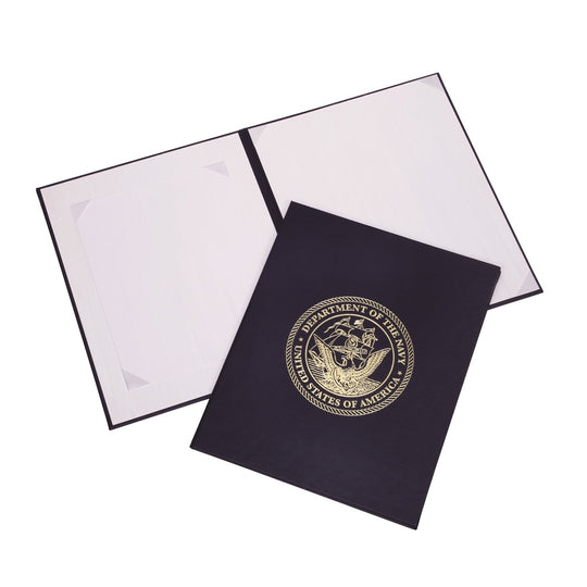 7510017011808 AWARDS CERTIFICATE BINDER, BLUE SATIN FINISH, GOLD NAVY SEAL EA