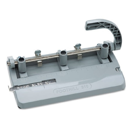 ADJUSTABLE HEAVY DUTY THREE HOLE PUNCH, 13/32" HOLES, GRAY EA