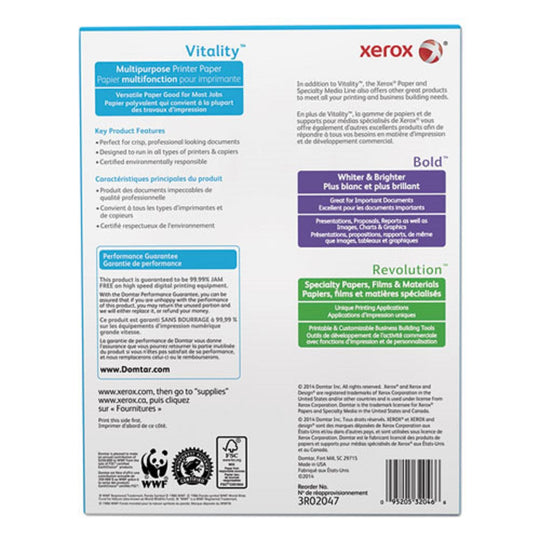 XEROX MULTIPURPOSE PRINT PAPER, 92 BRIGHT, 20 LB - WHITE 500 SHEETS/REAM 10 REAMS/CARTON