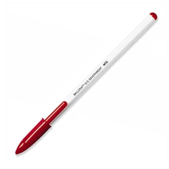 STICK BALLPOINT PEN, MEDIUM, WHITE BARREL, RED BX