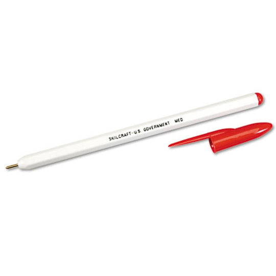 STICK BALLPOINT PEN, MEDIUM, WHITE BARREL, RED BX