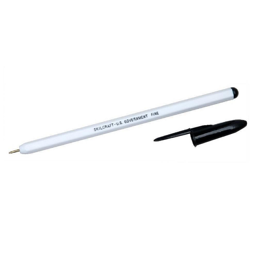 STICK BALLPOINT PEN, FINE POINT, WHITE BARREL, BLACK INK BX