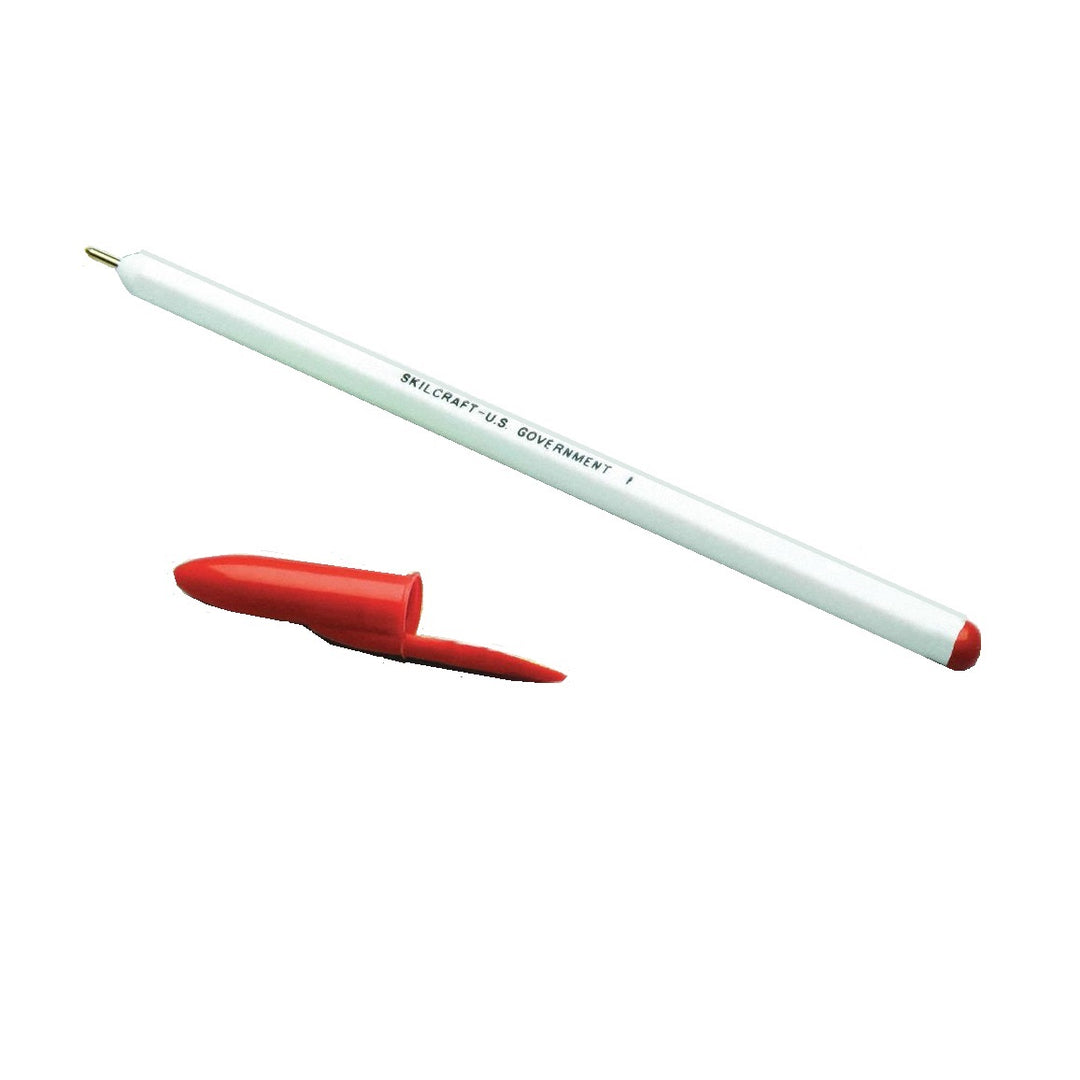 STICK BALLPOINT PEN, FINE POINT, WHITE BARREL, RED INK BX