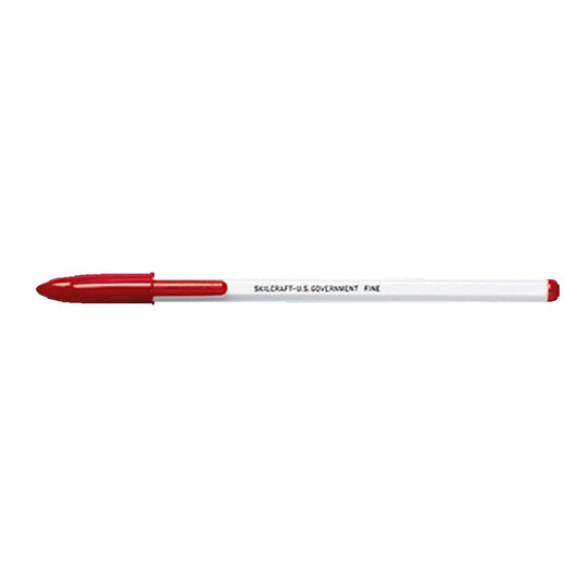 STICK BALLPOINT PEN, FINE POINT, WHITE BARREL, RED INK BX