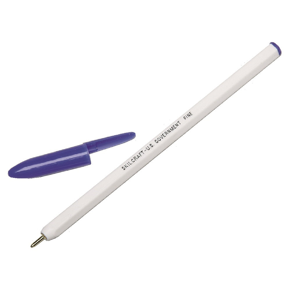 SKILCRAFT : Stick Pen – Blue Ink – White Barrel – 12 / Dozen