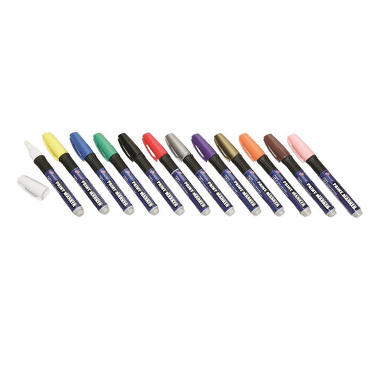 PAINT MARKER, ERGONOMIC RUBBER GRIP, MEDIUM BULLET TIP, ASSORTED COLORS, 12-SET