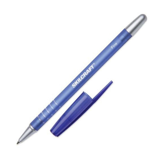 RUBBERIZED/ REFILLABLE FINE POINT, BALLPOINT PEN, BLUE - 12 PENS/PACK, 12 PACKS/CASE