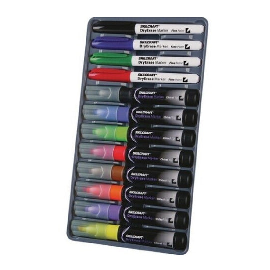 DRY ERASE MARKER SYSTEM, CHISEL, FINE TIP, ASSORTED KIT BX