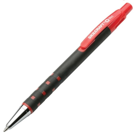 RUBBERIZED RETRACTABLE, MEDIUM POINT BALLPOINT PEN, RED INK BX