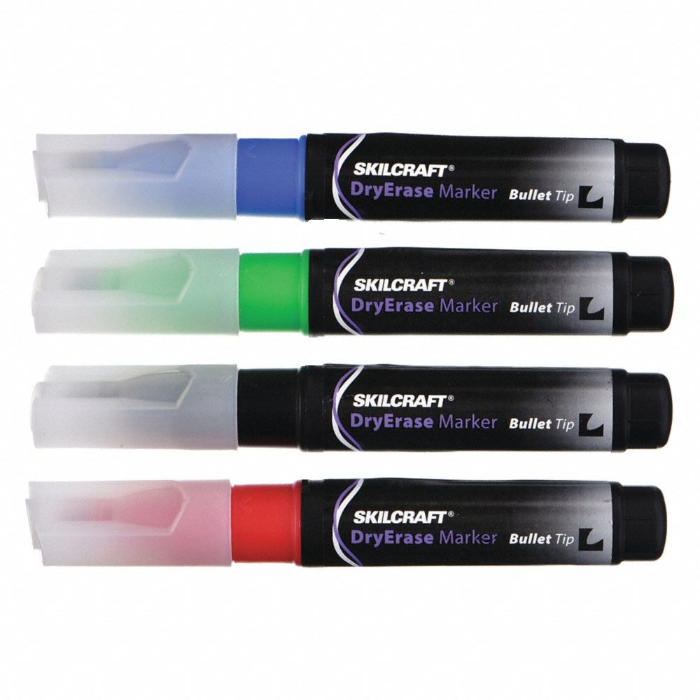 DRY ERASE BULLET TIP MARKER, TUBE TYPE, 4 COLOR/ST