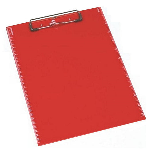 PLASTIC CLIPBOARD, SPRING CLIP, RULER, RED - EA