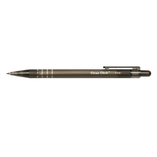 CLEAN CLICK RETRACTABLE BALLPOINT PEN, FINE POINT, BLACK INK/BARREL PK