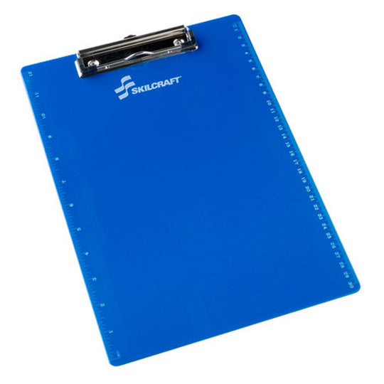 RECYCLED PLASTIC CLIPBOARD, W/SCREEN PRINTED RULER, BLUE