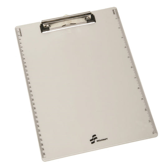 RECYCLED PLASTIC CLIPBOARD W/SCREEN PRINTED RULER, PEARL WHITE/BLACK - EA