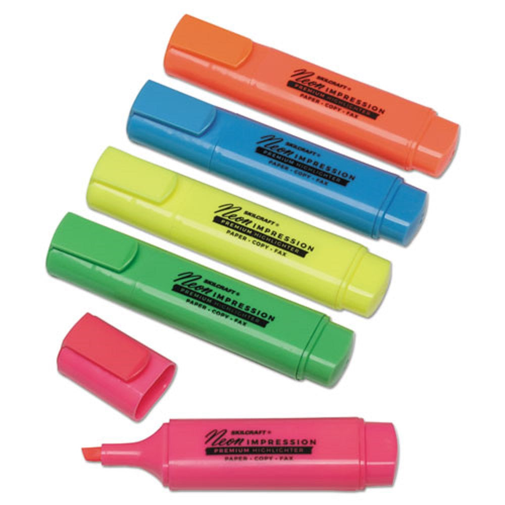7520014636556 AbilityOne NSN4636556 FLAT FLUORESCENT HIGHLIGHTER, CHISEL TIP, ASSORTED COLORS Se