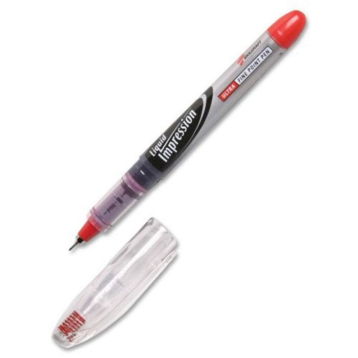 LIQUID IMPRESSIONS PENS, ULTRA FINE POINT, TRANSLUCENT BARREL - RED