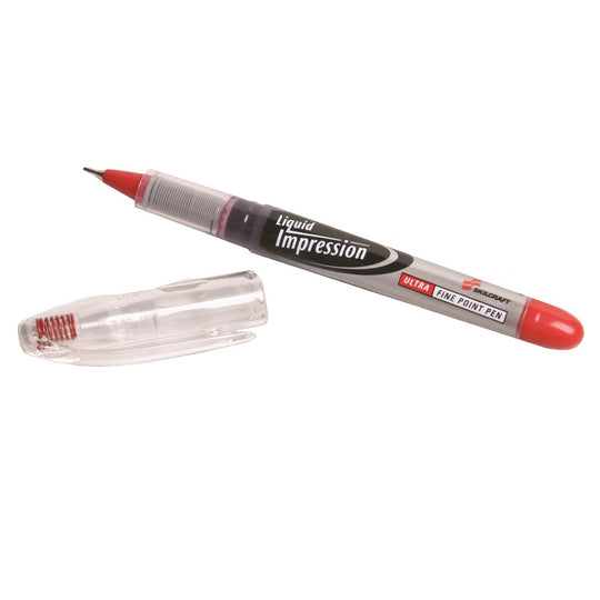 LIQUID IMPRESSIONS PENS, ULTRA FINE POINT, TRANSLUCENT BARREL - RED