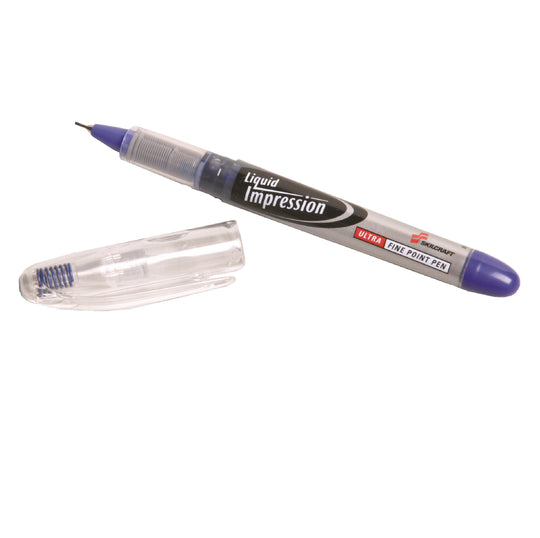 LIQUID IMPRESSIONS PENS, ULTRA FINE POINT, TRANSLUCENT BARREL, BLUE