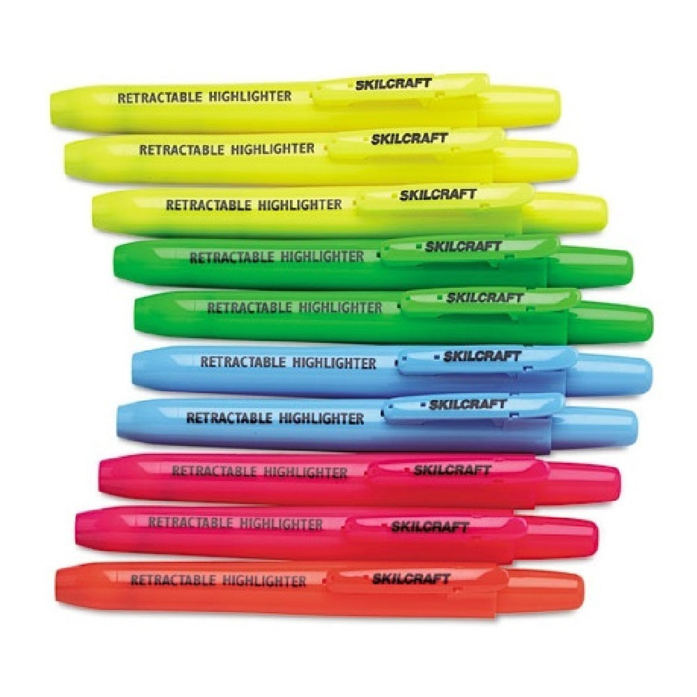 RETRACTABLE HIGHLIGHTER, CHISEL TIP, ASSORTED 10-COLOR SET