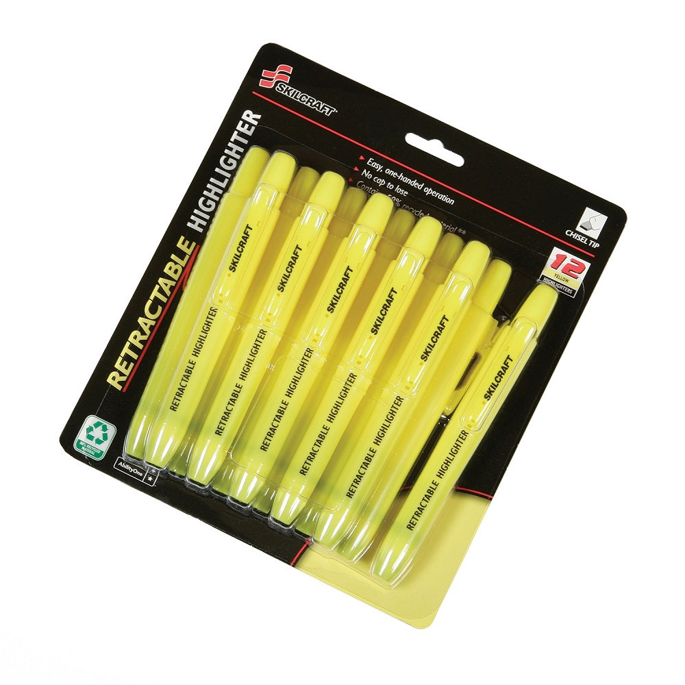 RETRACTABLE HIGHLIGHTER, CHISEL POINT - YELLOW INK