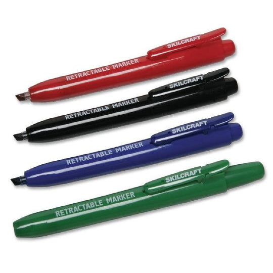 RETRACTABLE CHISEL POINT COLOR PERMANENT MARKERS, 4/SET