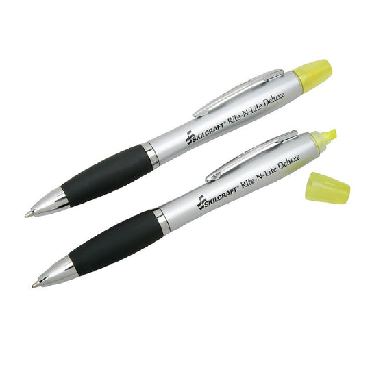 RITE-N-LITE DELUXE, RETRACTABLE PEN AND HIGHLIGHTER COMBO, FLOURESCENT YELLOW, 2/PACK