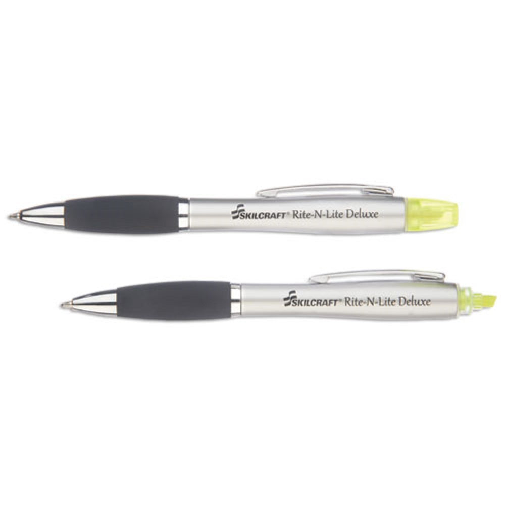 RITE-N-LITE DELUXE, RETRACTABLE PEN AND HIGHLIGHTER COMBO, FLOURESCENT YELLOW, 2/PACK