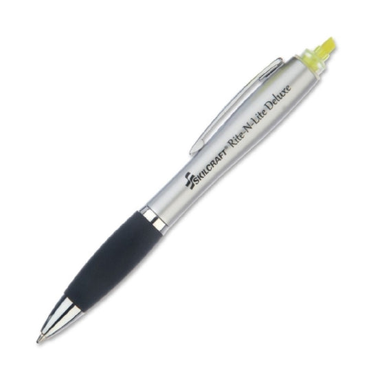 RITE-N-LITE DELUXE, RETRACTABLE PEN AND HIGHLIGHTER COMBO, FLOURESCENT YELLOW, 2/PACK