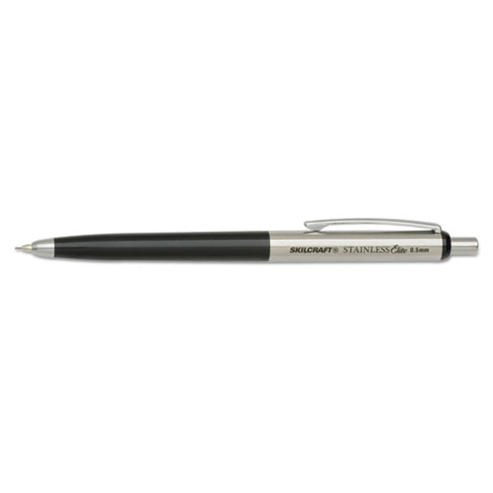 STAINLESS STEEL ENCIL MECHANICAL PENCIL, BLACK LEAD, BLACK BARREL PK