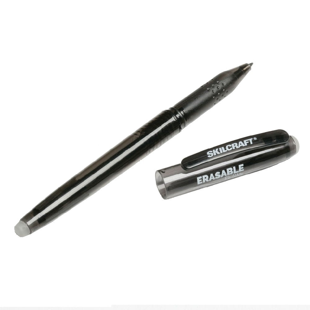 ERASABLE RE-WRITE GEL PEN, STICK, FINE POINT, BLACK INK, BLACK BARREL