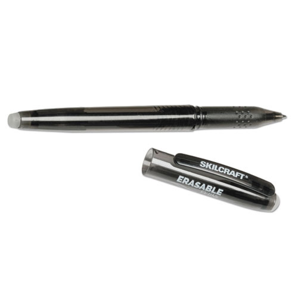 ERASABLE RE-WRITE GEL PEN, STICK, FINE POINT, BLACK INK, BLACK BARREL