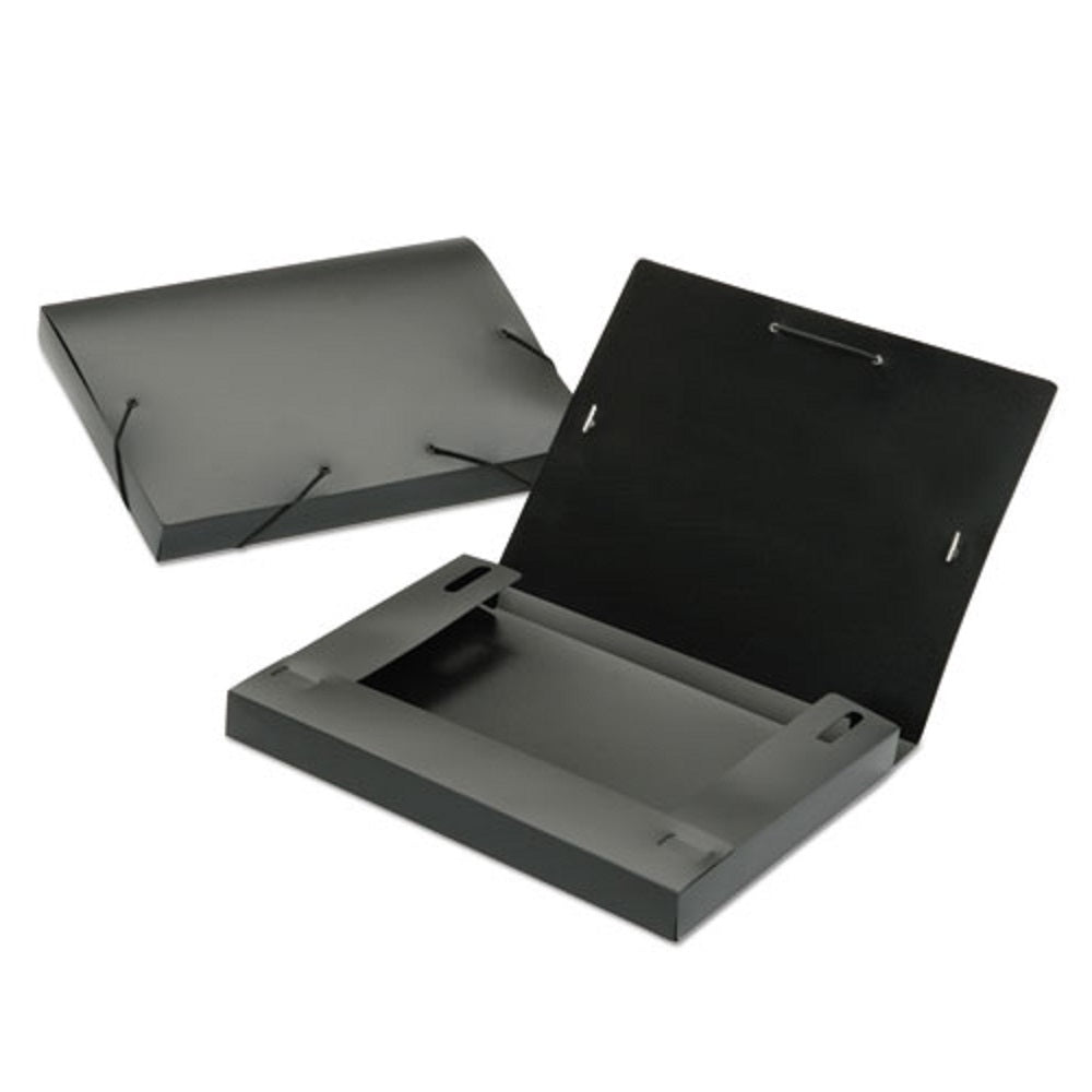 EXPANDING, 1.25" FILE FOLDER, LETTER, STORAGE BOX, w/FLAP AND CORD CLOSURE, BLACK EA