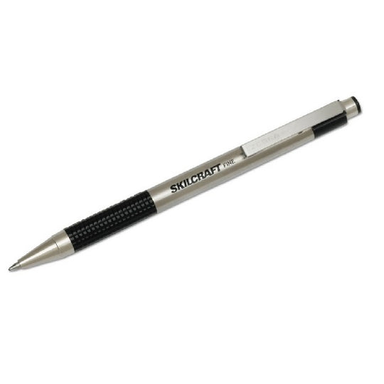 7520016661050 RETRACTABLE BALLPOINT PEN, STEEL BARREL, FINE POINT, BLACK INK  PK