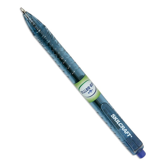 RECYCLED WATER BOTTLE, RETRACTABLE BALLPOINT PEN, MEDIUM POINT, BLUE INK