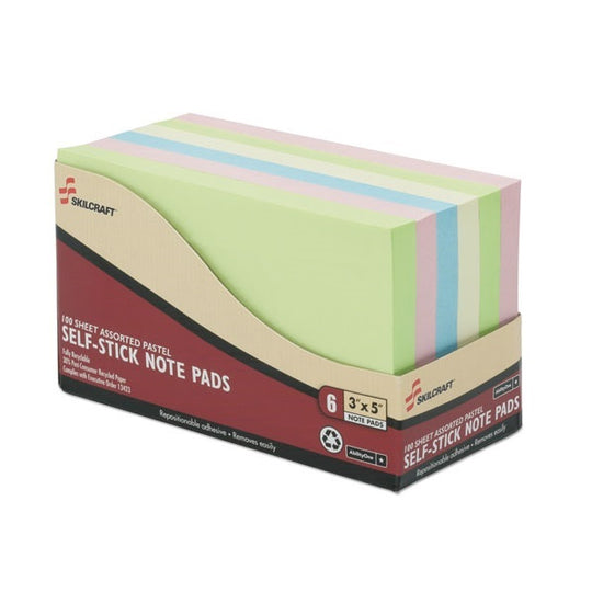 SELF STICK NOTE PAD SET, 3" X 5", UNRULED, ASSORTED COLORS