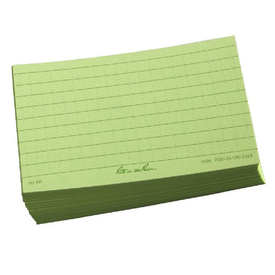 RITE N RAIN -RULED INDEX CARDS, GREEN