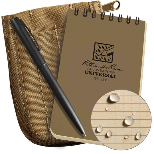 RITE IN THE RAIN UNIVERSAL KIT, ALL-WEATHER TACTICAL BLACK CLICKER PEN - TAN