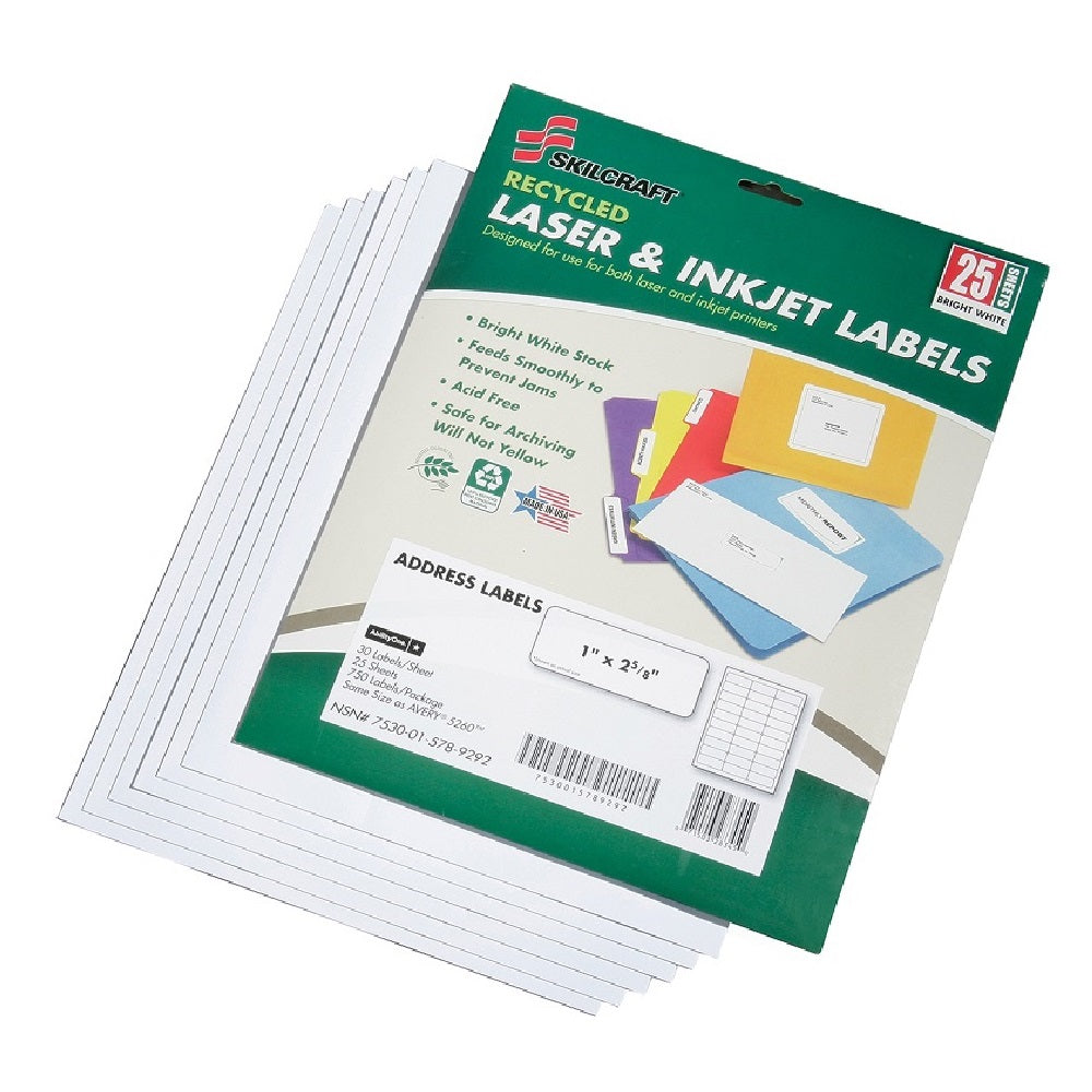 LASER AND INKJET LABELS, ADDRESS AND SHIPPING, RECYCLED, WHITE