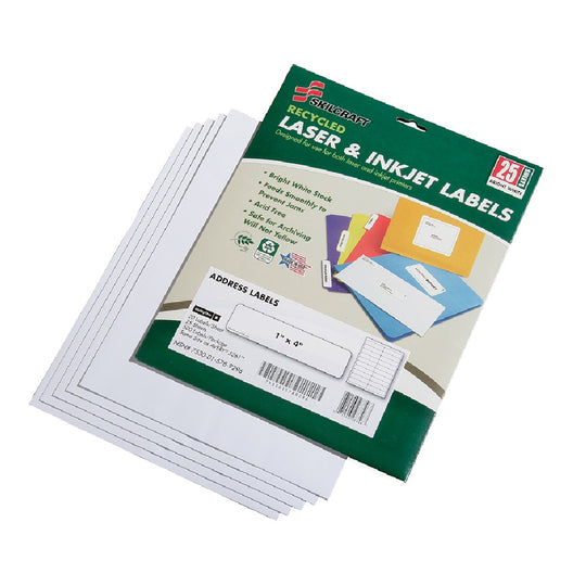 RECYCLED LASER/INKJET ADDRESS LABELS 1" x 4", 20/SHEET - 500/BOX