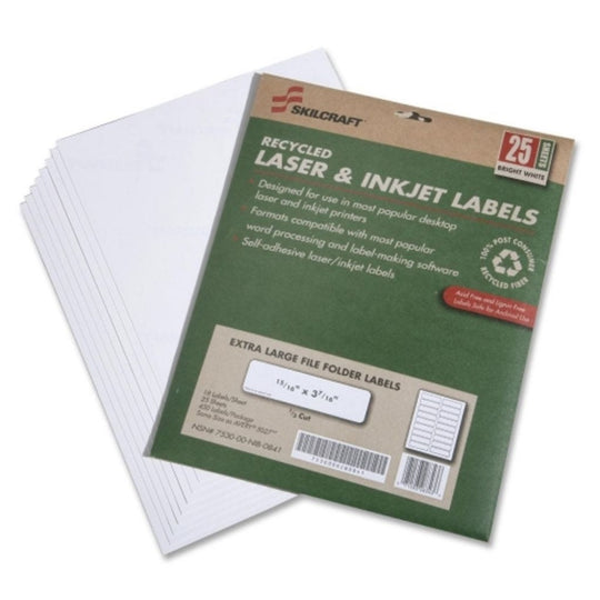 RECYCLED LASER AND INKJET LABELS, FILE FOLDER, WHITE