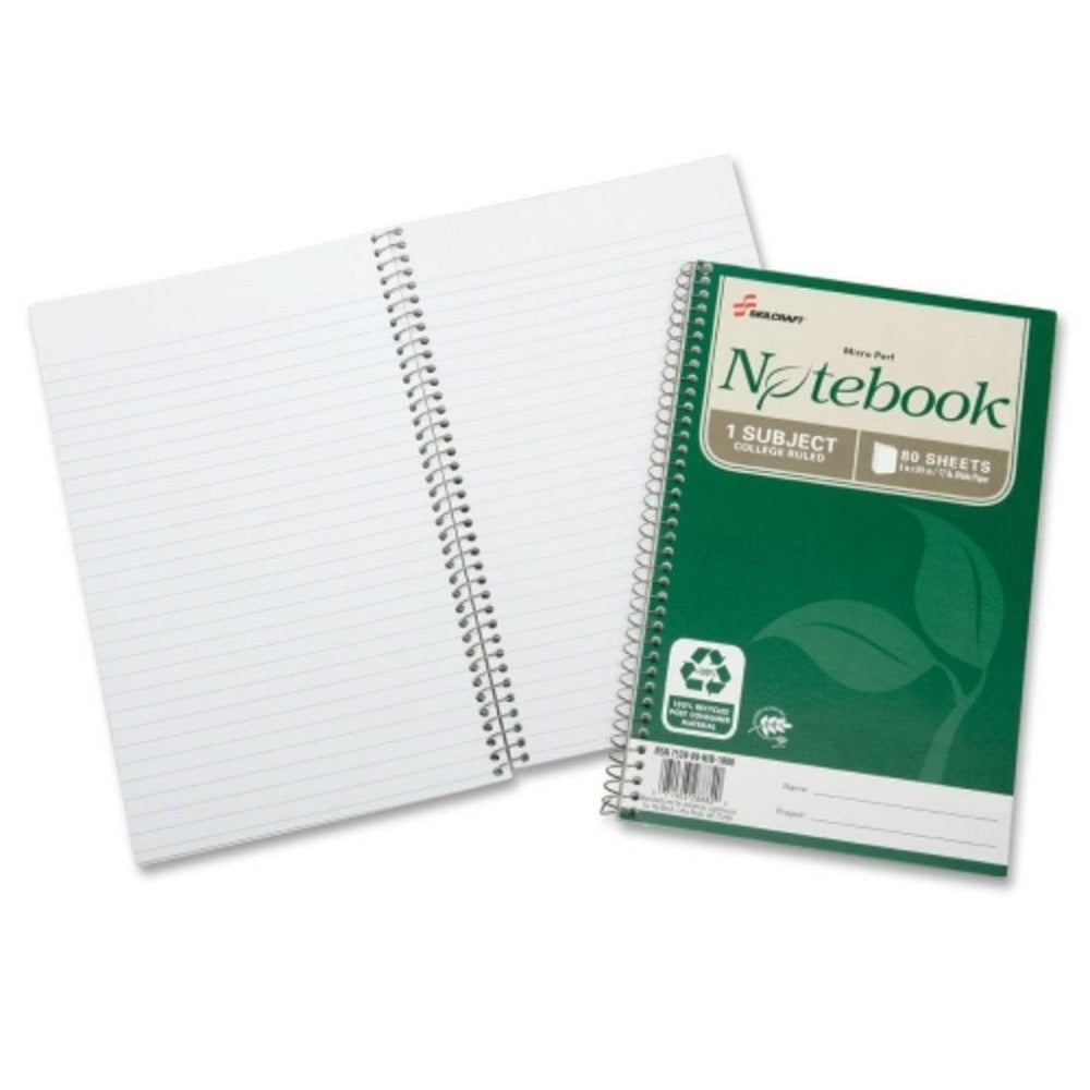 SPIRAL BOUND NOTEBOOKS, COLLEGE RULED, 80 SHEETS - WHITE